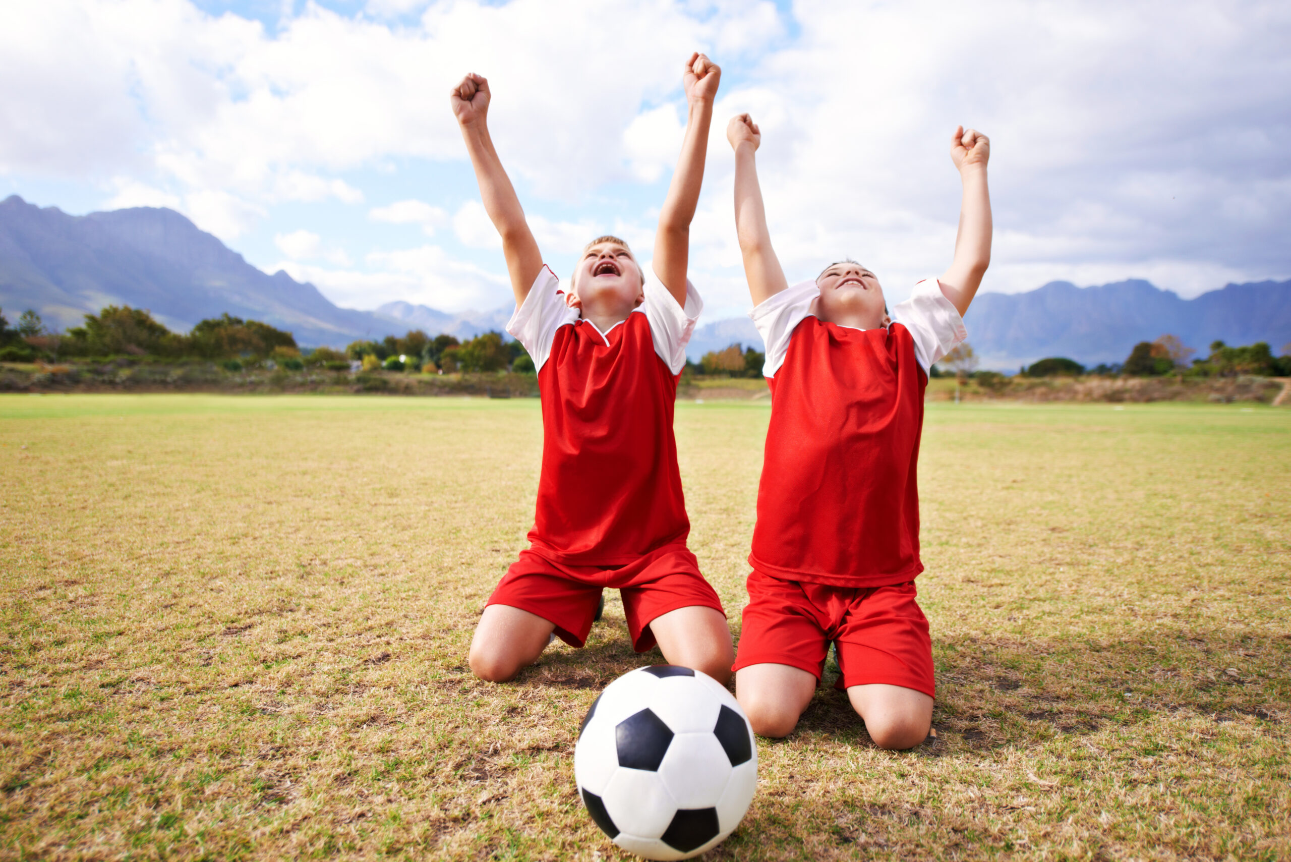 Practicing their goal-scoring celebrations.